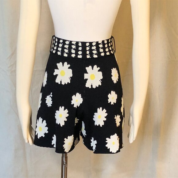 Maje Black Daisy Print Knit Shorts 1 / XS - Picture 10 of 11